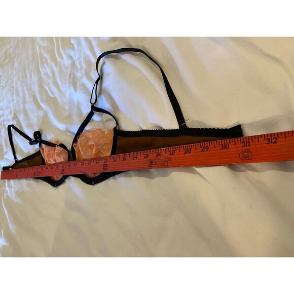 Sexy Demi Bra Underwire Lacey  Size Large with Orange Lace Cup and Brown Sides - Picture 9 of 9